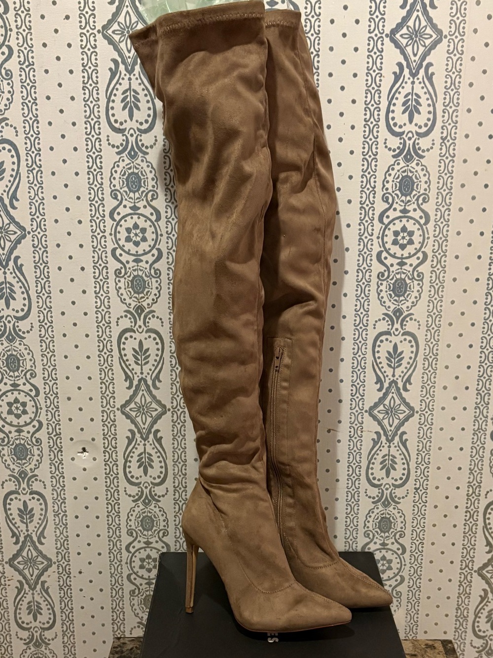 Over-the-Knee Suede Stiletto Boots in Taupe NEW sz 8